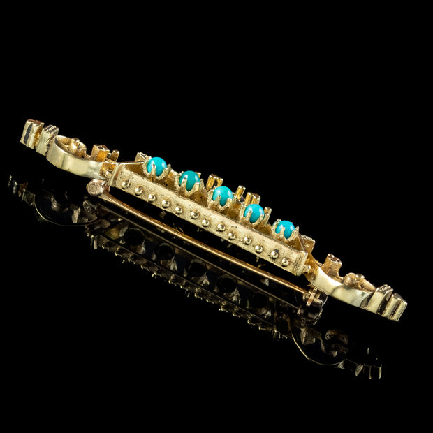 Vintage Turquoise Brooch 14ct Gold 