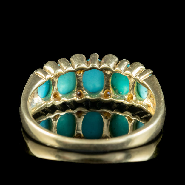 Vintage Turquoise Diamond Five Stone Ring 1.2ct Turquoise 