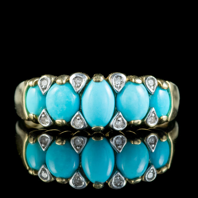 Vintage Turquoise Diamond Five Stone Ring 1.2ct Turquoise – Laurelle ...