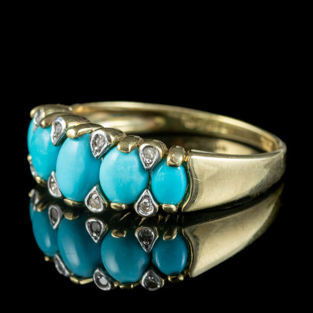 Vintage Turquoise Diamond Five Stone Ring 1.2ct Turquoise – Laurelle ...