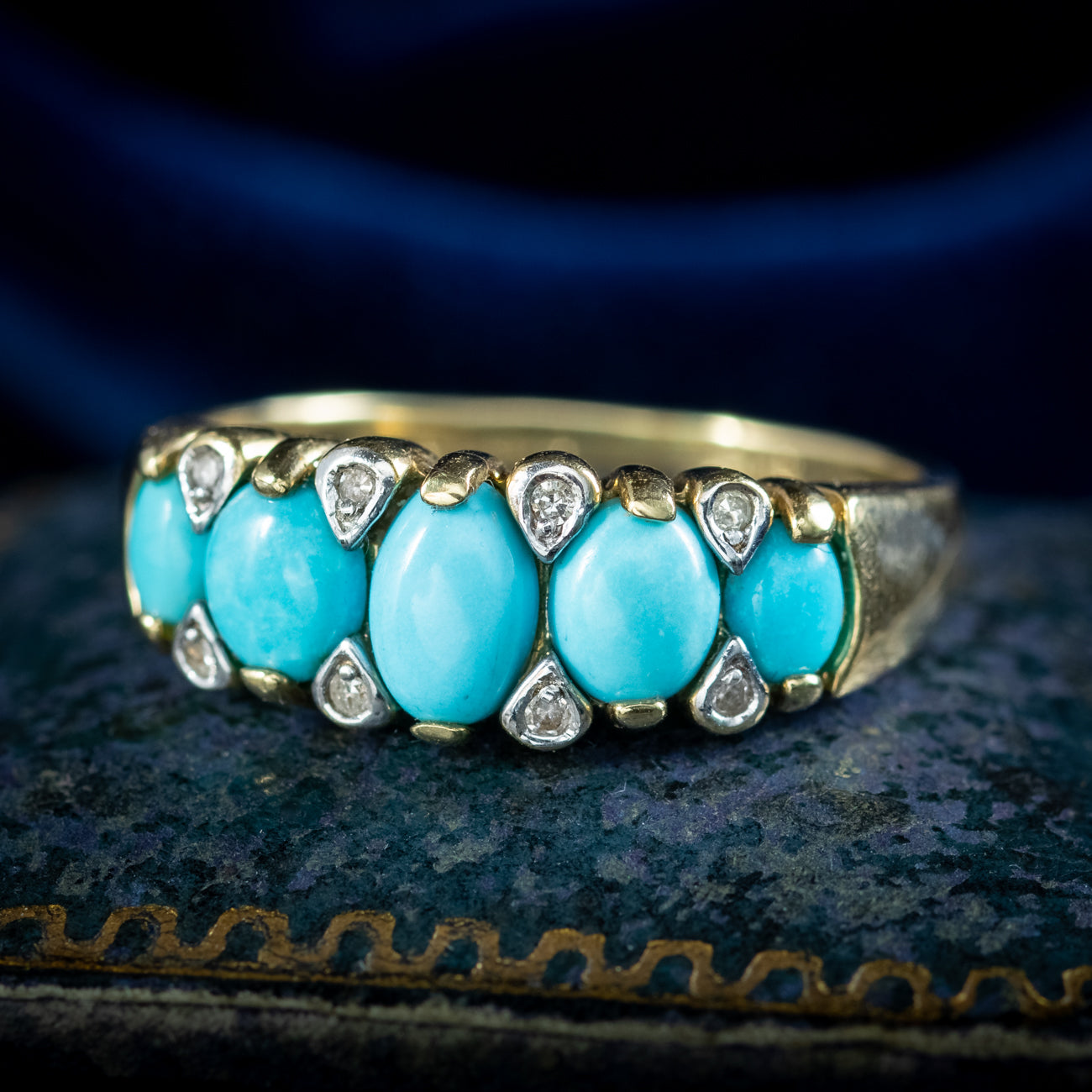 Vintage Turquoise Diamond Five Stone Ring 1.2ct Turquoise – Laurelle ...