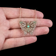 Vintage Turquoise Pearl Butterfly Lavaliere Pendant Necklace Dated 1976