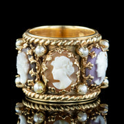Vintage Victorian Revival Pearl Cameo Eternity Band Ring 