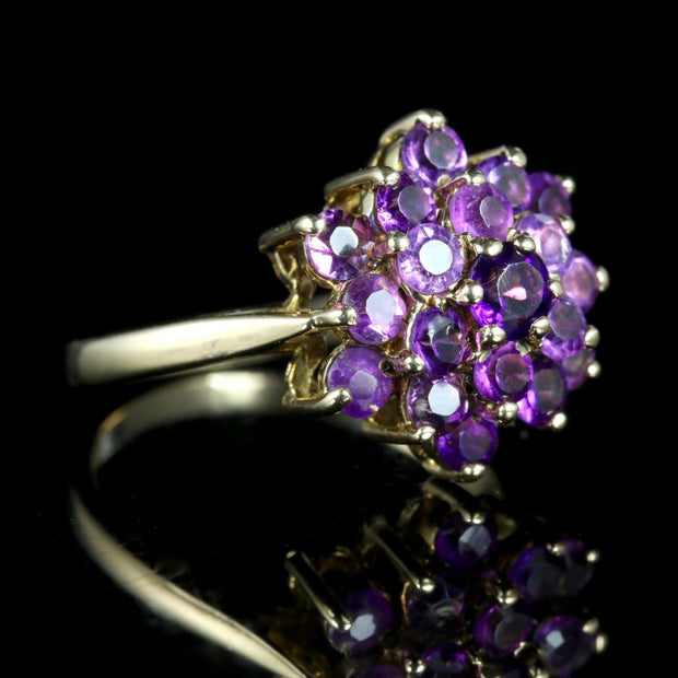 Vintage Amethyst Cluster Ring 9Ct Gold Dated London 1977