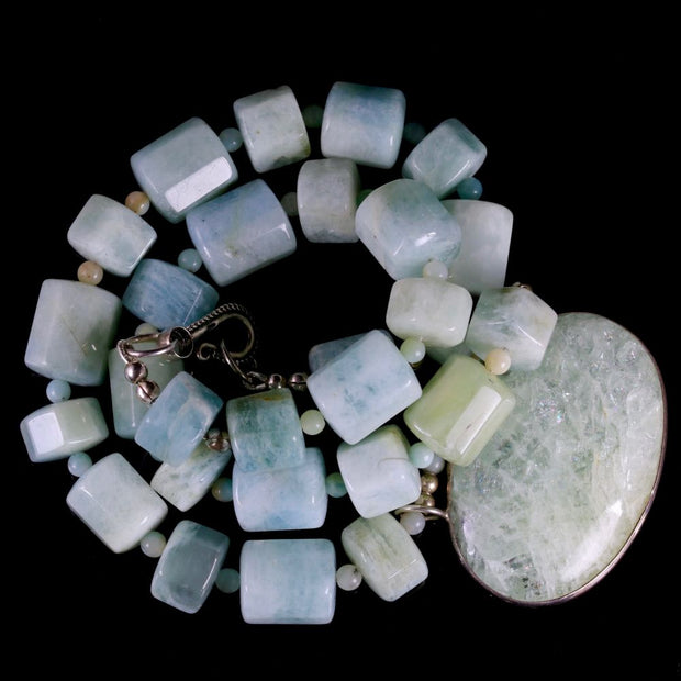 Vintage Aquamarine Silver Necklace Natural Aquamarines