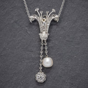 Art Deco Diamond Pearl Lily Lavaliere Necklace back