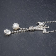 Art Deco Diamond Pearl Lily Lavaliere Necklace 5ct Of Diamond With Cert