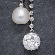 Art Deco Diamond Pearl Lily Lavaliere Necklace gemstones