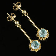 Vintage Blue Zircon Long Earrings 9Ct Gold
