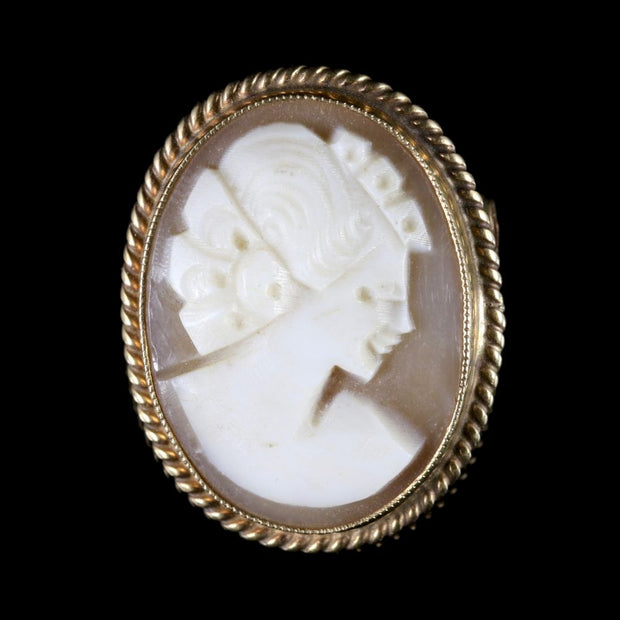 Vintage Cameo Brooch Lady Portrait 9Ct Gold Dated 1979