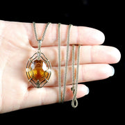 Vintage Citrine Pendant And Chain 14Ct Gold 1950