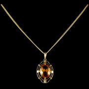 Vintage Citrine Pendant And Chain 14Ct Gold 1950