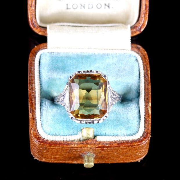 Vintage Citrine Ring 18Ct White Gold Ring