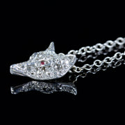 Vintage Diamond Ruby Fox Pendant Necklace 9Ct White Gold