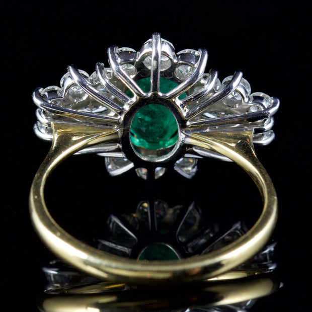 Vintage Emerald Diamond Ring 18Ct Gold Circa 1970