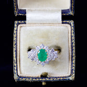 Vintage Emerald Diamond Ring 18Ct Gold Circa 1970