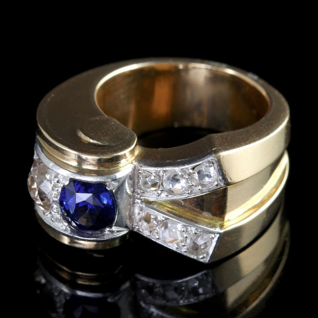 French Sapphire Diamond Gold Cocktail Ring