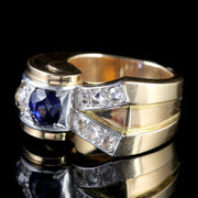 French Sapphire Diamond Gold Cocktail Ring