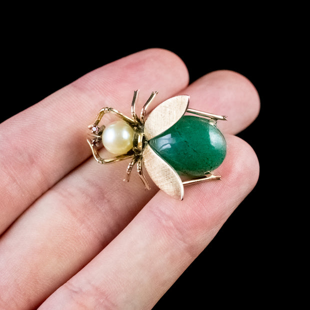 Jade Design With Insect Vintage Jade Insect Brooch 18ct Gold Pearl Ruby Circa 1970 – Laurelle ...