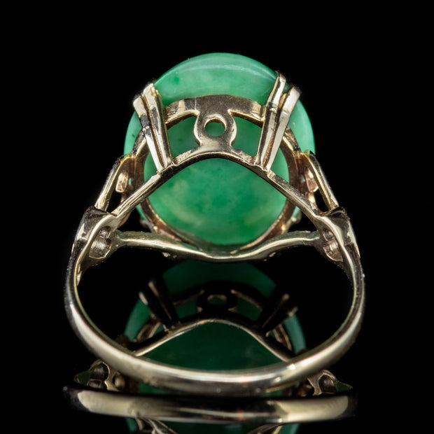 Vintage Jade Ring 9Ct Yellow Gold Hearts
