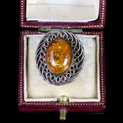 Vintage Large Amber Ring Sterling Silver 7Ct Amber