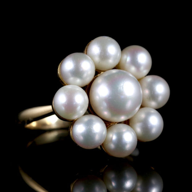 Vintage Pearl Cluster Ring 9Ct Gold Ring