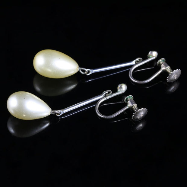 Vintage Pearl Paste Silver Earrings Screw Backs