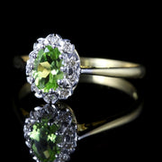 Vintage  Peridot Diamond 18Ct Ring Cluster Ring