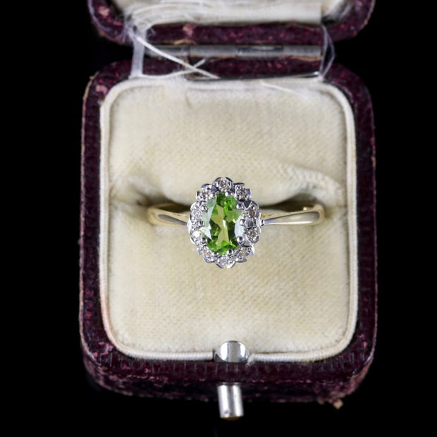 Vintage  Peridot Diamond 18Ct Ring Cluster Ring