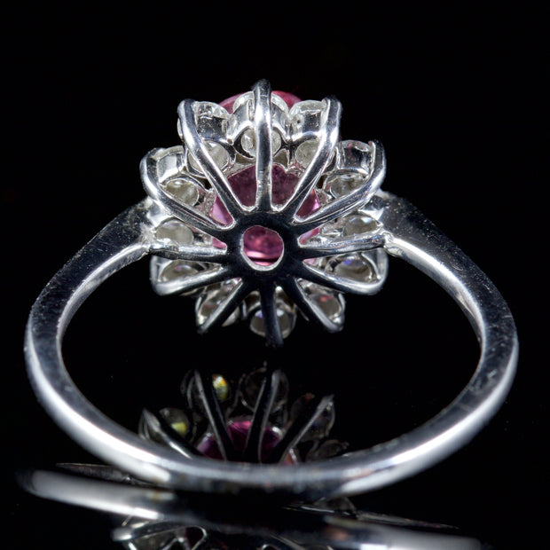 Vintage Pink Sapphire Diamond Ring 18Ct White Gold