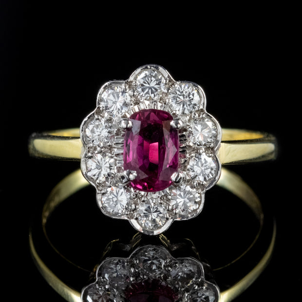 Vintage Ruby Diamond Ring 18Ct Gold Engagement Ring Dated 1971
