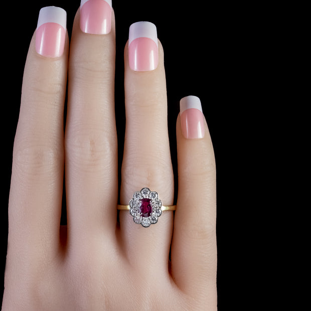 Vintage Ruby Diamond Ring 18Ct Gold Engagement Ring Dated 1971