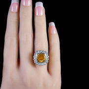 Yellow Sapphire Diamond Cluster Ring 18Ct Gold 6Ct Sapphire