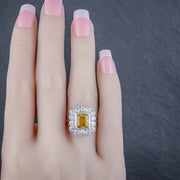 Art Deco Style Yellow Sapphire Diamond Ring 18Ct Gold Platinum 2.50Ct Sapphire 1.50Ct Of Diamond