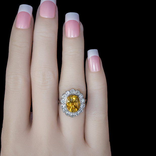 Edwardian Style Yellow Sapphire Diamond Ring Platinum 4ct Sapphire 1.40ct Of Diamond