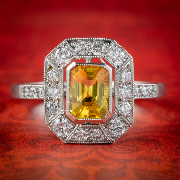 Yellow Sapphire Diamond Cluster Ring Platinum 1ct Sapphire 1ct Of Diamond
