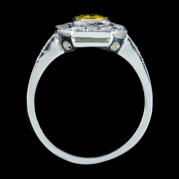 Yellow Sapphire Diamond Cluster Ring Platinum 1ct Sapphire 1ct Of Diamond