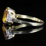 Yellow Beryl And Diamond Trilogy Ring 18Ct Gold Engagement
