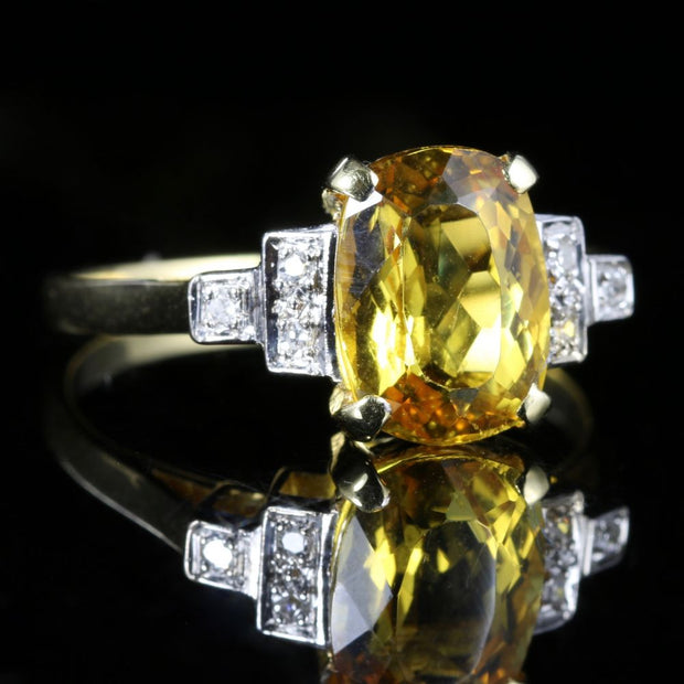 Yellow Beryl And Diamond Trilogy Ring 18Ct Gold Engagement