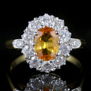 Yellow Sapphire Diamond Cluster Ring 18Ct Gold Ring