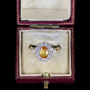 Yellow Sapphire Diamond Cluster Ring 18Ct Gold Ring