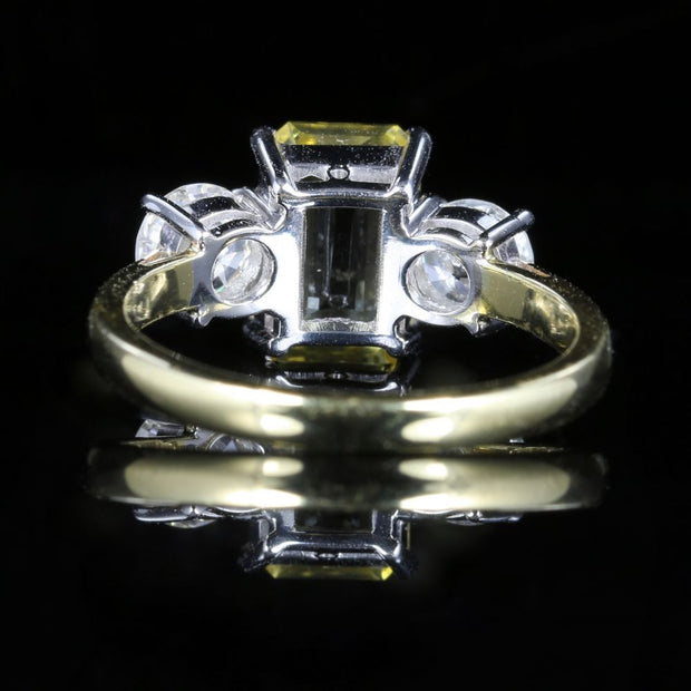 Yellow Sapphire Diamond Ring 18Ct Gold Emerald Cut Sapphire