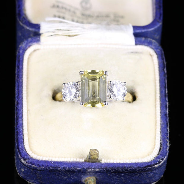 Yellow Sapphire Diamond Ring 18Ct Gold Emerald Cut Sapphire