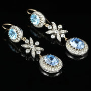 Edwardian Style Blue Paste Drop Earrings Silver Gold Wires