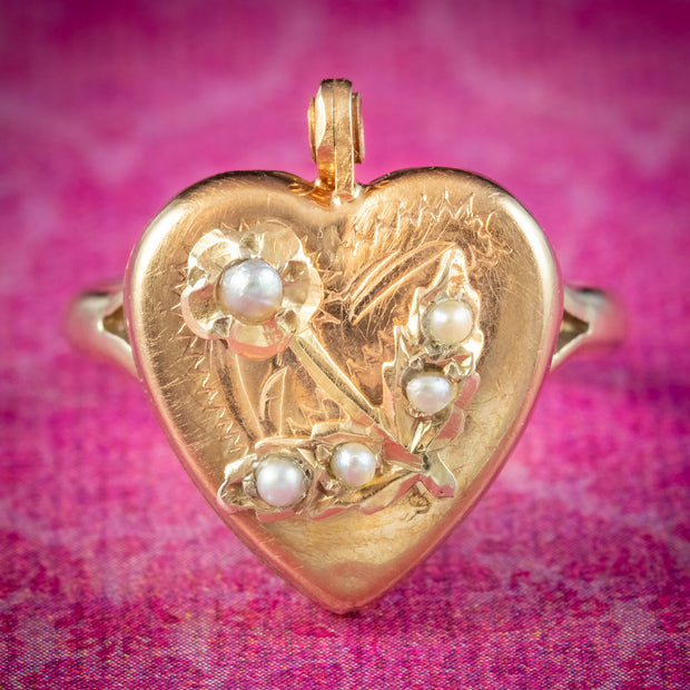 Antique Victorian Forget Me Not Heart Locket Ring Circa 1880