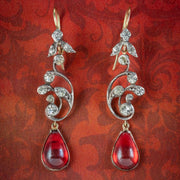 Antique Victorian Red Paste Drop Earrings Silver