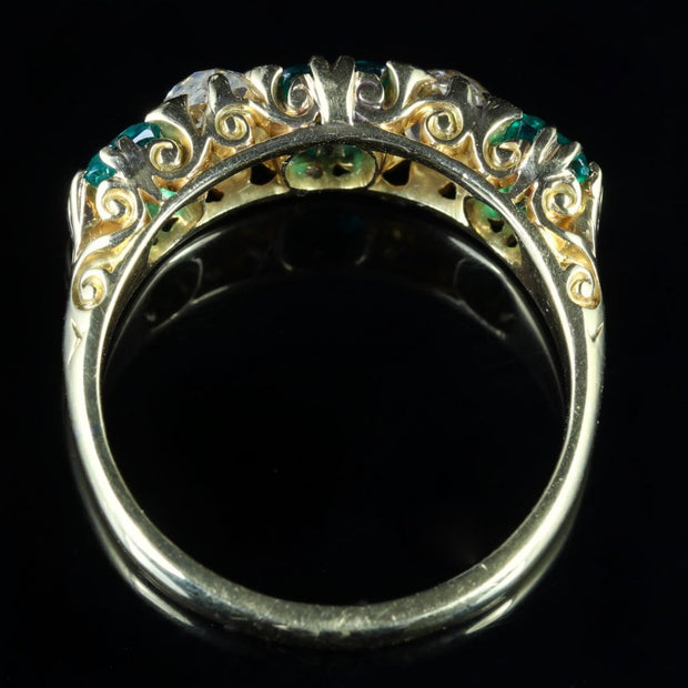 Antique Victorian Emerald Diamond Ring 18Ct Gold 2Ct Emerald