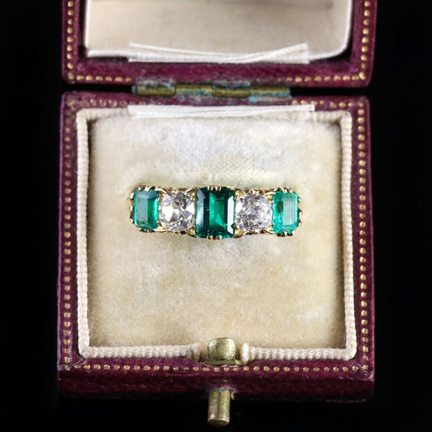 Antique Victorian Emerald Diamond Ring 18Ct Gold 2Ct Emerald