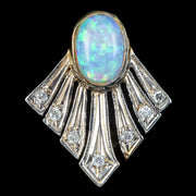 Art Deco Style Opal Diamond Fan Earrings 9Ct Gold