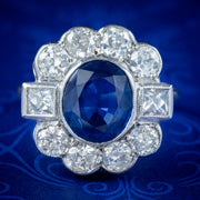 Art Deco Style Sapphire Diamond Ring 18ct White Gold 2.80ct Sapphire